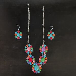 Colorful Floral Necklace and Earring Set 316L